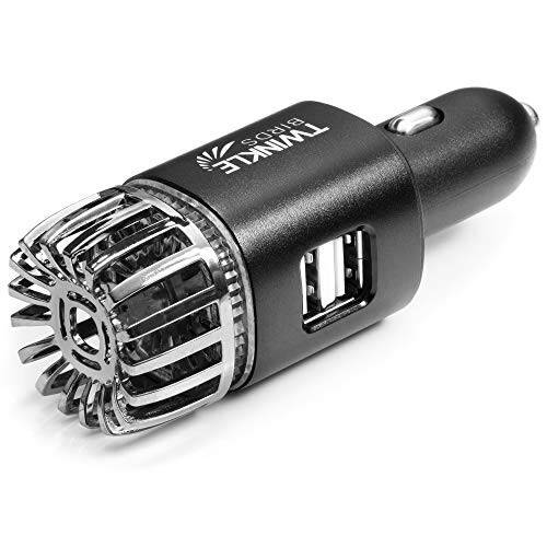 Araba Hava Arıtıcı İyonlaştırıcı - 12V Fişe Takılan İyonik Anti-Mikrobiyal Araba Deodorantı Çift USB Şarj Aletiyle - Duman Kokusu, Evcil Hayvan ve Yiyecek Kokuları, Alerjenler, Virüs Giderici Araç İçin (Mat Siyah) - 1