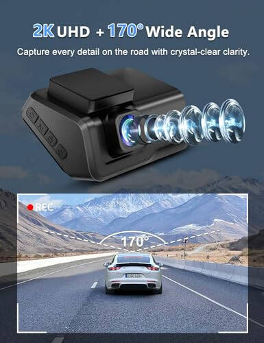 Araba için Dash Cam, 2K Araba Kamerası WiFi, Arabalar için Ön Dash Kamera, Süper Gece Görüşlü Mini Dash Cam, Ücretsiz 64GB Kart, 24 Saat Park M Onitorü - 3