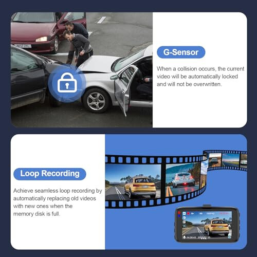 Araba İçin Dash Kamera, Ön ve Arka Çift 1080P Dash Cam, 64GB Kartlı ve 2 Emme Kupa ile Dashcam, 3'' Ekranlı Gece Görüşlü, G-Sensörlü, WDR'li, Döngü Kaydı, Park Mükemmelliği ile DashCam - 6