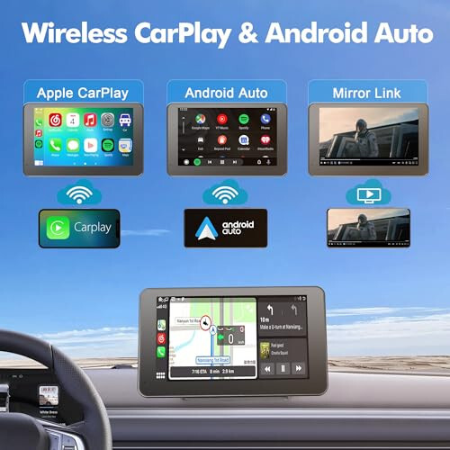 Araba İçin Taşınabilir Kablosuz CarPlay Ekranı, 7 İnç Çift Din Araba Stereo Apple CarPlay ve Android Auto İçin, Yedek Kamera, Ayna Bağlantısı, Navigasyon Ekranı ile Multimedya Oynatıcı Tüm Araçlar İçin - 7