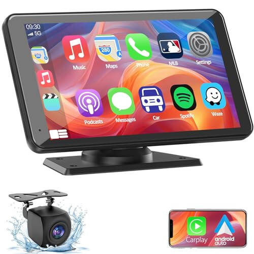 Araba İçin Taşınabilir Kablosuz CarPlay Ekranı, 7 İnç Çift Din Araba Stereo Apple CarPlay ve Android Auto İçin, Yedek Kamera, Ayna Bağlantısı, Navigasyon Ekranı ile Multimedya Oynatıcı Tüm Araçlar İçin - 5