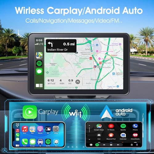 Araba İçin Taşınabilir Kablosuz CarPlay Ekranı, 7 İnç Çift Din Araba Stereo Apple CarPlay ve Android Auto İçin, Yedek Kamera, Ayna Bağlantısı, Navigasyon Ekranı ile Multimedya Oynatıcı Tüm Araçlar İçin - 3