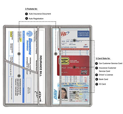 ARAÇ PLAKA VE SİGORTA KARTI TUTUCU, ARAÇ RUHSAT BELGESİ EL DİBİ KUTUSU DÜZENLEYİCİ, KADIN ERKEK GENÇLER İÇİN İÇ ARAÇ AKSESUARLARI (GRİ) - 2