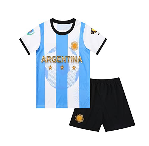 Argentina World Champions Edition Sports Soccer Football Boys Kids Youth Jersey Shirt Kit Set - 1