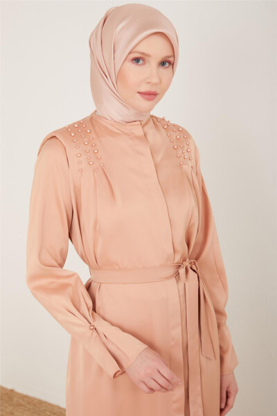 Armine Adjustable Sleeve Beaded Abaya 23Y8402 Latte - 3