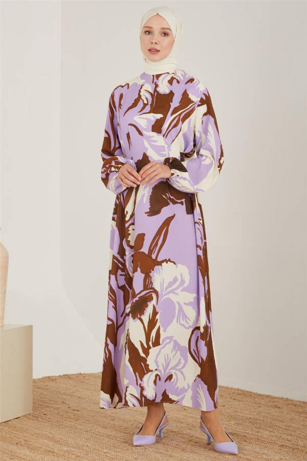 Armine Belted Printed Viscose Dress 23Y9654 Lavender - 2