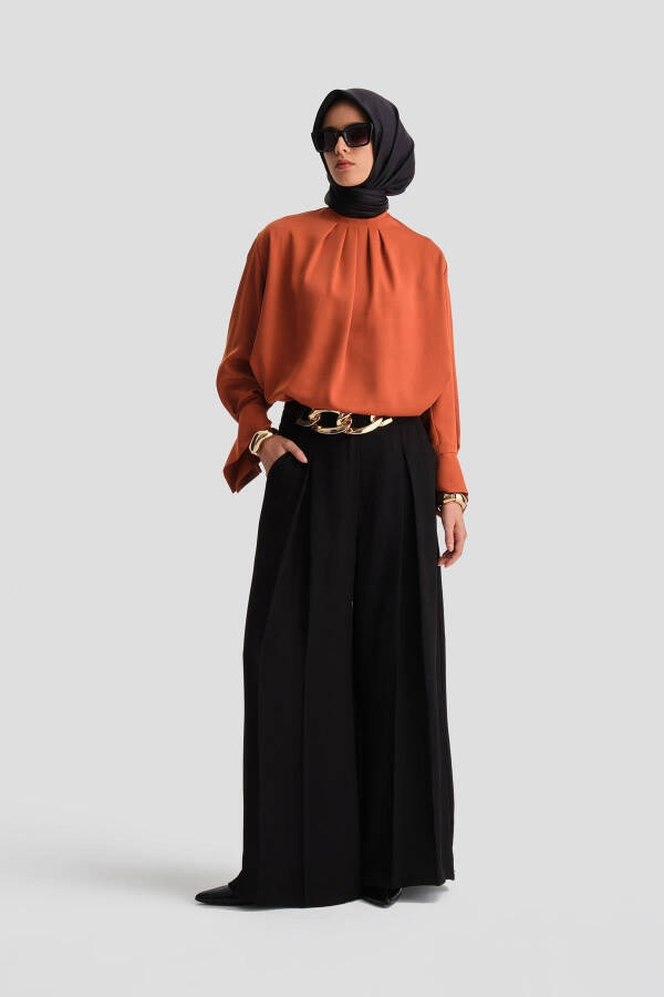 Armine Blouse with Cuffs and Belt 24K3612 Terracotta - 1