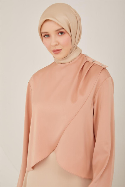 Armine Blouse with Stone Button Detail on Shoulder (23Y3307 Latte) - 3