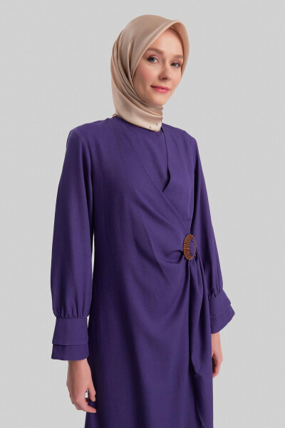 Armine Buckle Crossover Dress in Purple Green. - 3