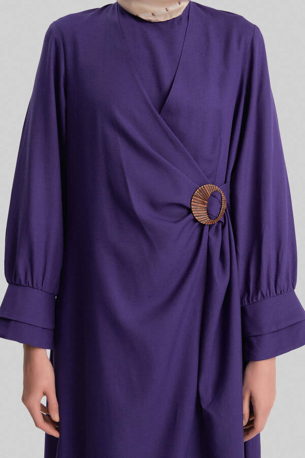 Armine Buckle Crossover Dress in Purple Green. - 6