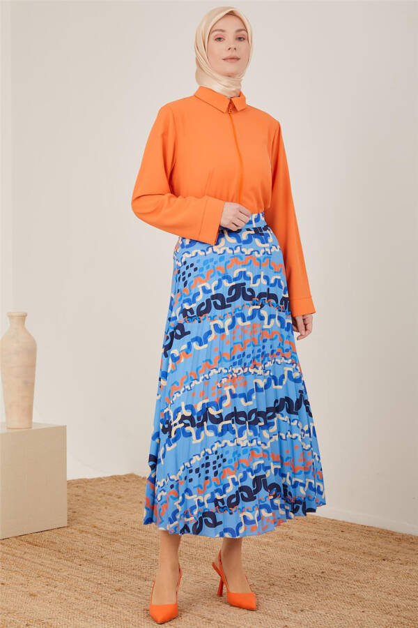 Armine Chain Print Pleated Skirt 23Y1416 Blue - 1