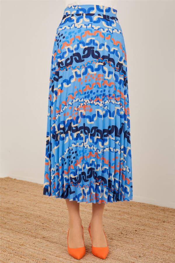 Armine Chain Print Pleated Skirt 23Y1416 Blue - 3