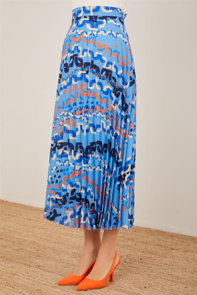 Armine Chain Print Pleated Skirt 23Y1416 Blue - 4