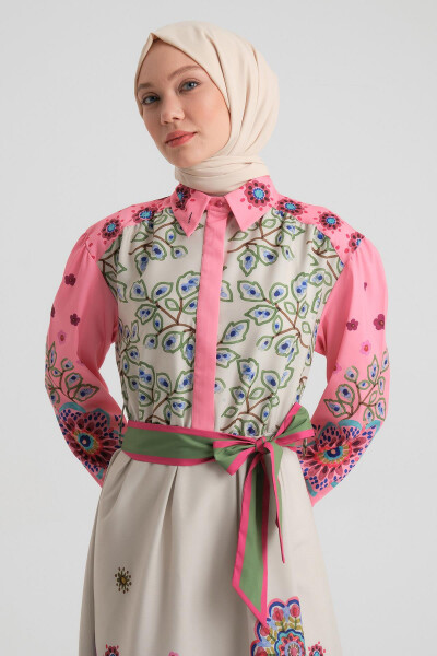 Armine Çiçek Desenli Elbise 24Y9805 Pembe - 1