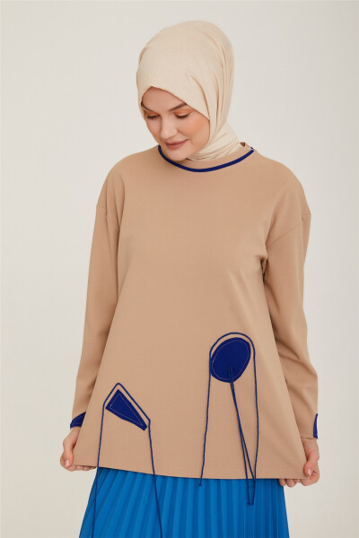 Armine İşlemeli Sweatshirt 22K3213 Kum - 4