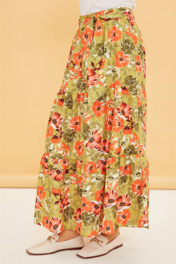 Armine Ruffled Belted Printed Skirt 22Y1221 Green - 4