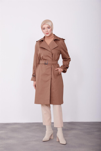 Armine Shoulder Epaulet Buckle Detailed Coat 23K7125 Camel - 2