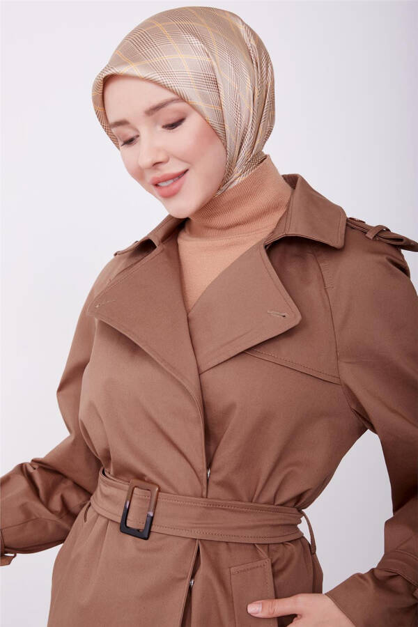 Armine Shoulder Epaulet Buckle Detailed Coat 23K7125 Camel - 3