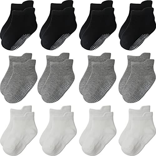 Aroveea Toddler Socks Non Slip Grip Baby Socks 10/12 Pack for Toddler Boys Girls Kids Socks,Cute Cotton Baby Socks - 43