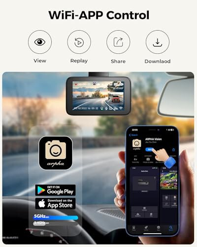 Arpha 4K Ön ve Arka Dash Cam, Ücretsiz 64GB Kart, Dahili 5G WiFi GPS Araç Kamerası, 3'' Dokunmatik Ekran Sesli Kontrol Sürüş Kaydedici, WDR Gece Görüşü, Park Modu G-Sensörü Döngü Kaydı (D24) - 3