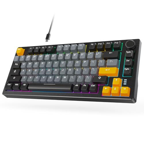 ARZOPA 75% Mechanical Gaming Keyboard Wired, Rainbow Backlit 81 Keys Gasket Mount PC Gaming Keyboard, Compact Mechanical Keyboard, One Knob Volume Control, Sound Absorbing Pads, Linear Red Switch-K81 - 1