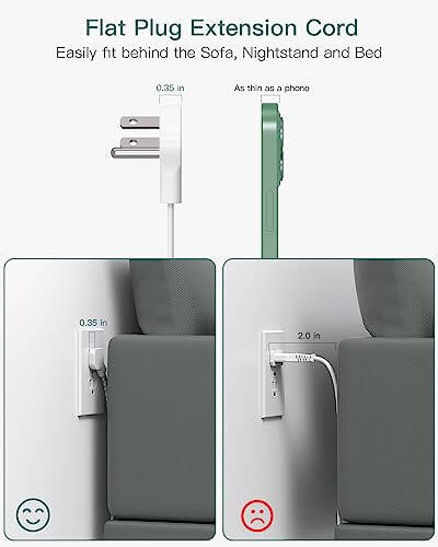 Aşırı Akım Koruyucu Priz, Addtam 5 ft Düz Fiş Uzatma Kablosu 4 USB Duvar Şarj Cihazı (2 USB C Bağlantı Noktası) ile, 4 Geniş Çıkışlı Masa Şarj İstasyonu, Ev Ofis ve Kolej Yurdu Odası Temel Gereçleri - 5