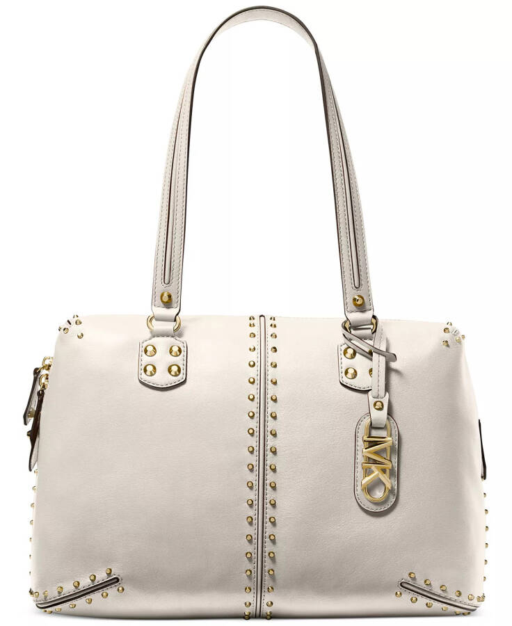 Astor Medium Studded Leather Shoulder Tote Light Cream - 4