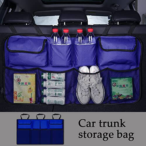 ASUBHA Car Trunk Organizer, Backseat Hanging Large Storage with Adjustable Straps, Waterproof Collapsible Cargo Bag with 8 Pockets, Hanging Car Storage Organizer Space Saving for Car Truck SUV - 7