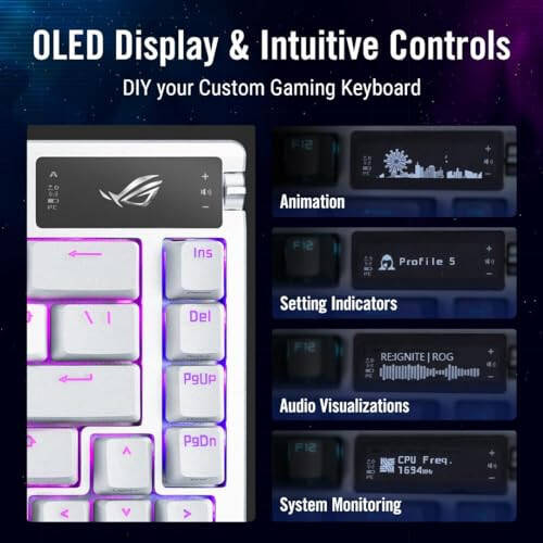 ASUS ROG Azoth 75 Wireless DIY Custom Gaming Keyboard, OLED display, Gasket-Mount, Three-Layer Dampening, Hot-Swappable Pre-lubed ROG NX Brown Switches & Keyboard Stabilizers, PBT Keycaps, RGB - White - 4