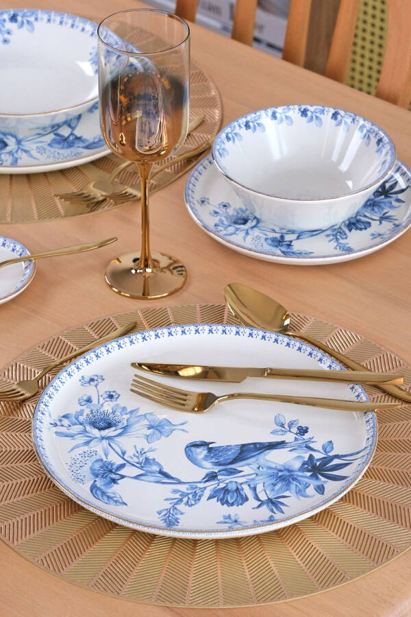 Asya Blue Bird Gold-Plated 27-Piece 6-Person Ceramic Dinner Set - 1