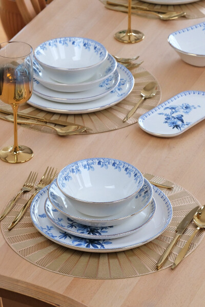 Asya Blue Bird Gold-Plated 27-Piece 6-Person Ceramic Dinner Set - 3