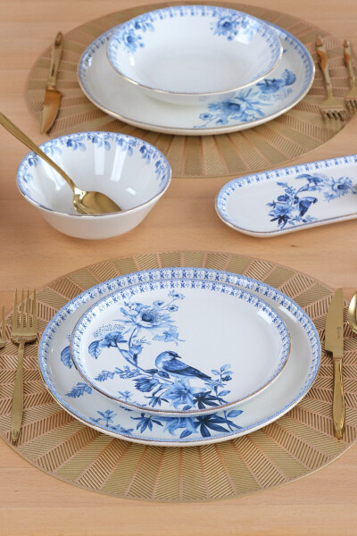 Asya Blue Bird Gold-Plated 27-Piece 6-Person Ceramic Dinner Set - 4