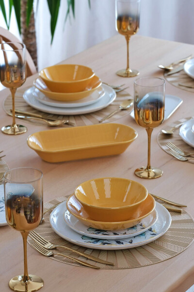 Asya Blue Flower Gold-Gilded 27-Piece 6-Person Ceramic Dinner Set - 1