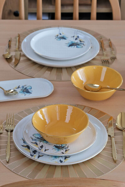 Asya Blue Flower Gold-Gilded 27-Piece 6-Person Ceramic Dinner Set - 4