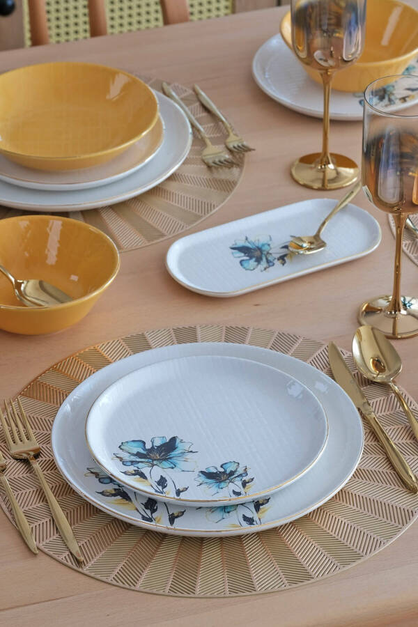 Asya Blue Flower Gold-Gilded 27-Piece 6-Person Ceramic Dinner Set - 5