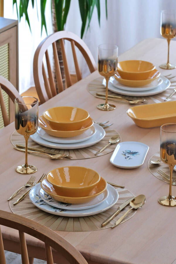 Asya Blue Flower Gold-Gilded 27-Piece 6-Person Ceramic Dinner Set - 8