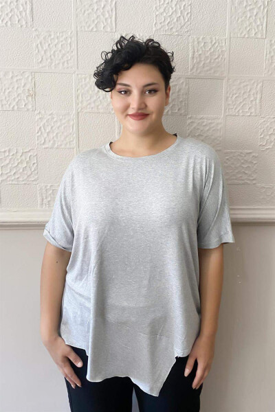 Asymmetric Hem Loose Fit Plus Size Blouse Gray - 1