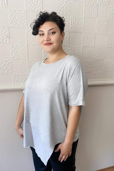 Asymmetric Hem Loose Fit Plus Size Blouse Gray - 2