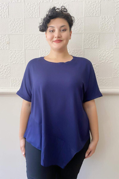 Asymmetric Hem Loose Fit Plus Size Blouse Navy - 1