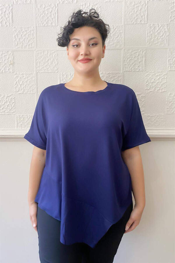 Asymmetric Hem Loose Fit Plus Size Blouse Navy - 1