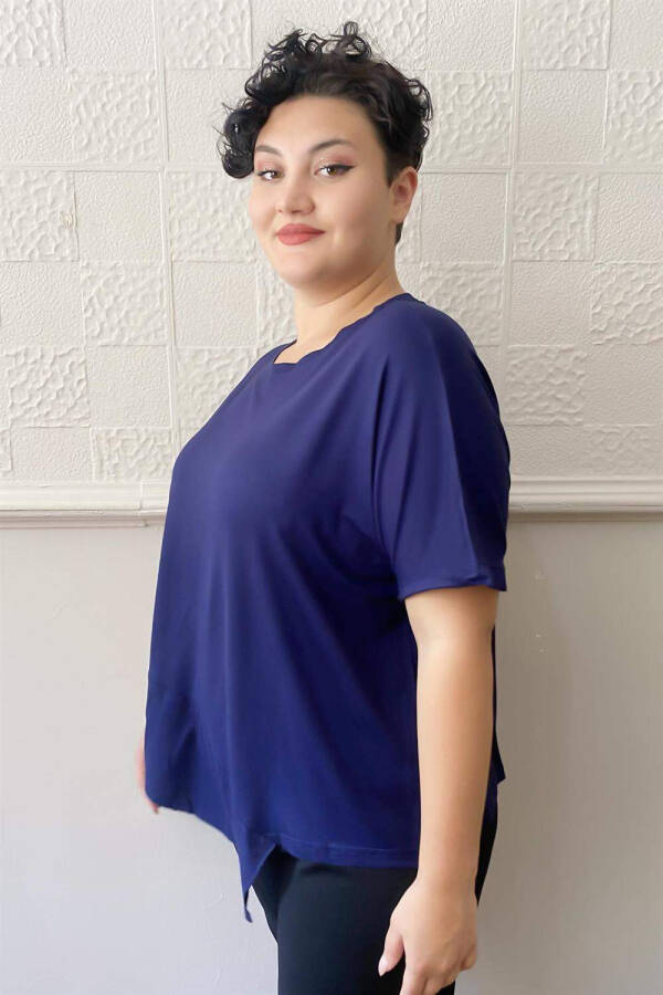 Asymmetric Hem Loose Fit Plus Size Blouse Navy - 3