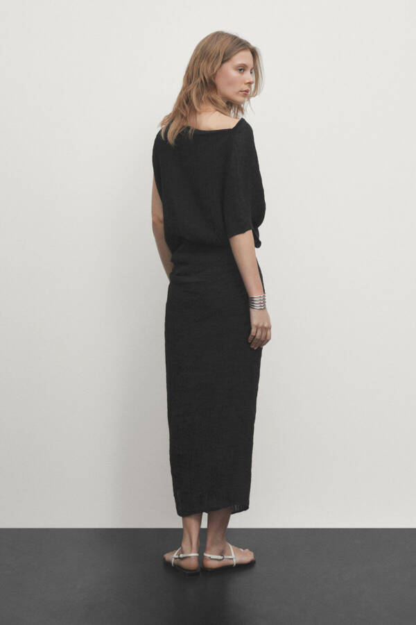 Asymmetric Neck Linen Midi Dress - 3