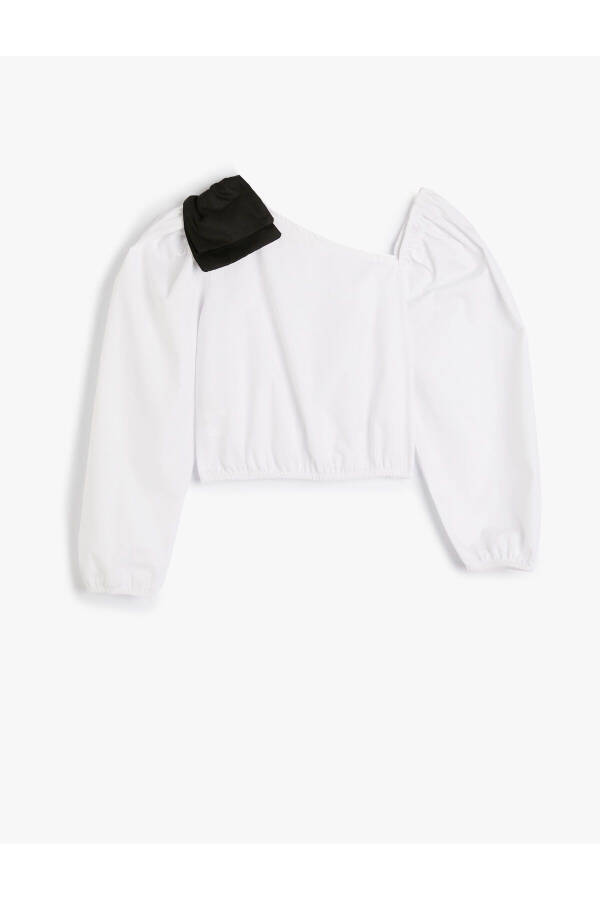 Asymmetric neck, long sleeve, appliqué detailed cotton sweatshirt. - 2