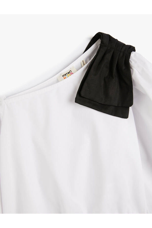 Asymmetric neck, long sleeve, appliqué detailed cotton sweatshirt. - 3