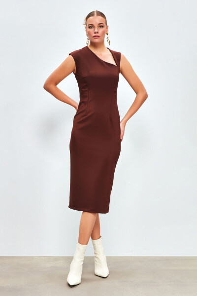 Asymmetrical Midi Dress - Coffee - 1