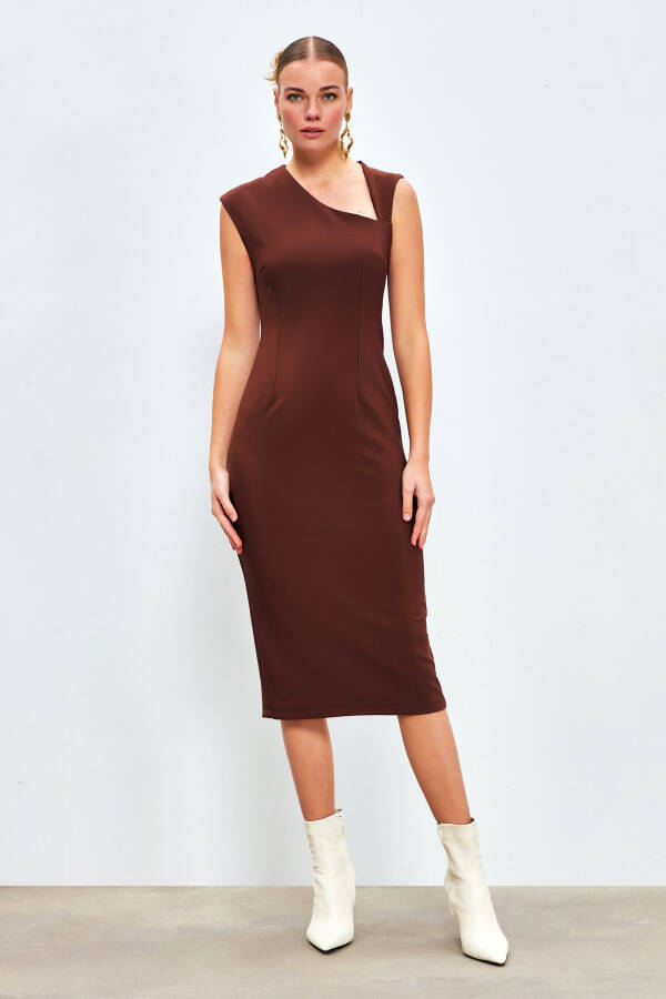 Asymmetrical Midi Dress - Coffee - 2