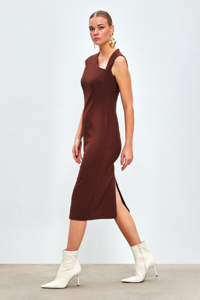 Asymmetrical Midi Dress - Coffee - 3