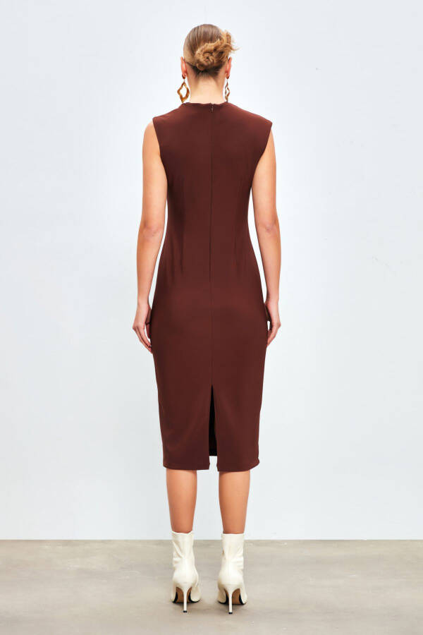 Asymmetrical Midi Dress - Coffee - 6