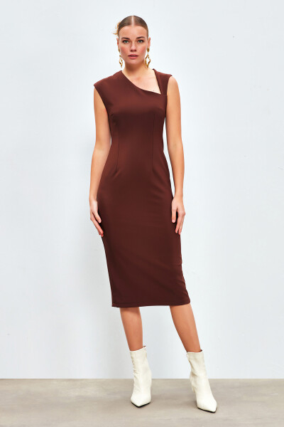 Asymmetrical Midi Dress - Coffee - 8