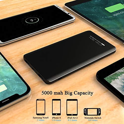 Attom Tech Triple USB Outputs Super Slim Power Bank Ultra Thin, 5000mAh Mini Portable Charger External Phone Battery Pack Small Dual USB Outlet, Emergency Phone Power Backup - 3